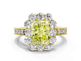 Yellow gold Fancy Yellow Radiant Cut Cut Halo Diamond Pavé Engagement Ring with Milgrain Detailing