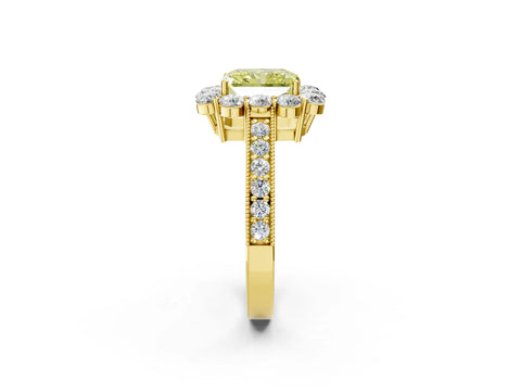 Yellow gold Fancy Yellow Radiant Cut Cut Halo Diamond Pavé Engagement Ring with Milgrain Detailing_2