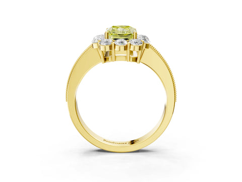 Yellow gold Fancy Yellow Radiant Cut Cut Halo Diamond Pavé Engagement Ring with Milgrain Detailing_3