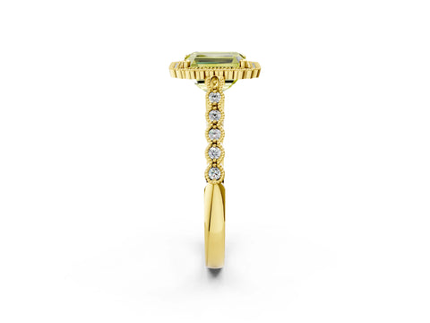 Yellow gold Fancy Yellow Radiant Cut Cut Halo Pavé Solitaire Ring with Milgrain Band_2