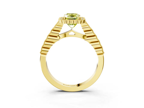 Yellow gold Fancy Yellow Radiant Cut Cut Halo Pavé Solitaire Ring with Milgrain Band_3