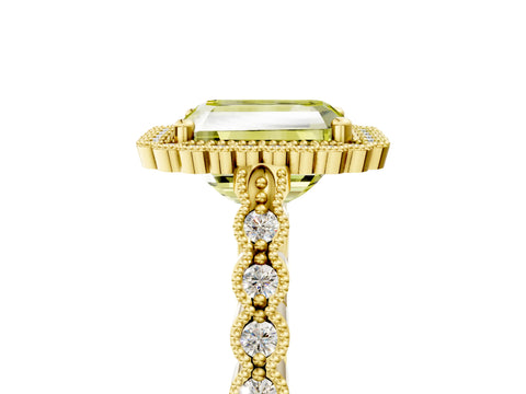 Yellow gold Fancy Yellow Radiant Cut Cut Halo Pavé Solitaire Ring with Milgrain Band_5