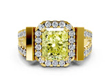 Yellow gold Fancy Yellow Radiant Cut Cut Halo Split Shank Prong Set Ring