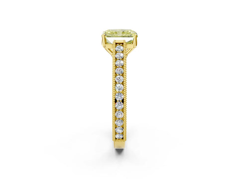 Yellow gold Fancy Yellow Radiant Cut Cut Pave Band Milgrain Solitaire Ring_10