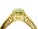 Yellow gold Fancy Yellow Radiant Cut Cut Pave Band Milgrain Solitaire Ring_12