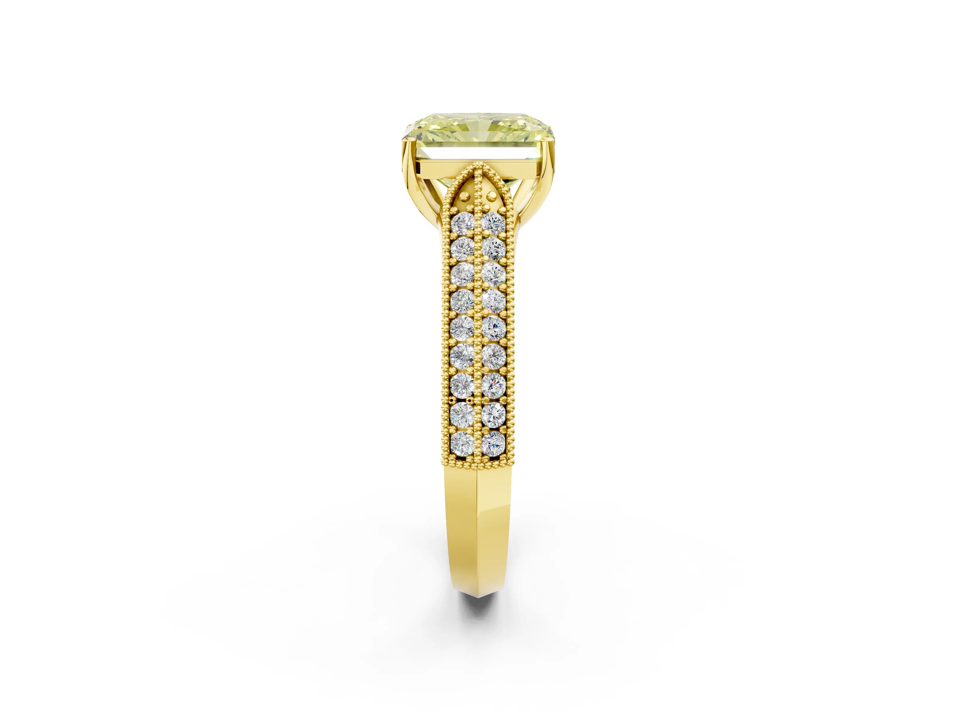 Yellow gold Fancy Yellow Radiant Cut Cut Pave Split Shank Engagement Ring with Four-Prong Setting_2