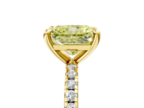 Yellow gold Fancy Yellow Radiant Cut Diamond Brilliant Solitaire Ring with Pavé Band and Four-Prong Setting_5