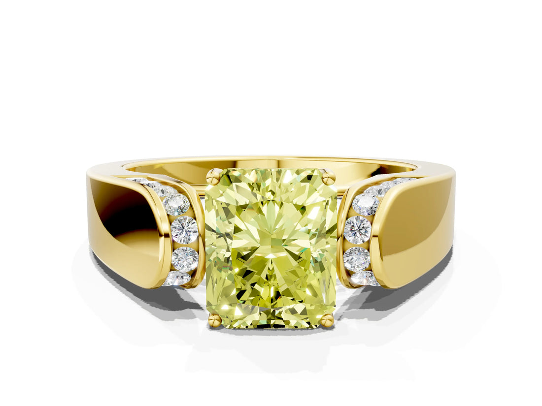 Yellow gold Fancy Yellow Radiant Cut Diamond Channel Set Solitaire Ring with Four-Prong Setting_12
