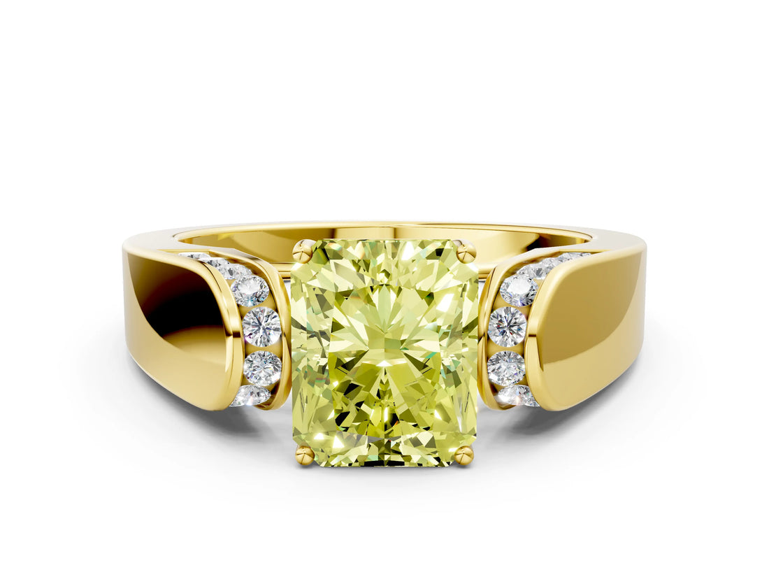 Yellow gold Fancy Yellow Radiant Cut Diamond Channel Set Solitaire Ring with Four-Prong Setting_24