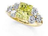 Yellow gold Fancy Yellow Radiant  Cut Diamond Cluster Ring with Round Accent Stones and Prong Setting on a Classic Band_49
