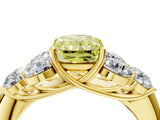 Yellow gold Fancy Yellow Radiant  Cut Diamond Cluster Ring with Round Accent Stones and Prong Setting on a Classic Band_52