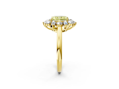 Yellow gold Fancy Yellow Radiant Cut Diamond Cluster Ring with Round and Baguette Stones, Split Shank Band, Prong Setting_2