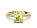Yellow gold Fancy Yellow Radiant Cut Diamond Cluster Side Stone Solitaire Ring with Prong Setting_53
