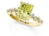 Yellow gold Fancy Yellow Radiant Cut Diamond Cluster Side Stone Solitaire Ring with Prong Setting_54