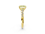 Yellow gold Fancy Yellow Radiant Cut Diamond Cluster Side Stone Solitaire Ring with Prong Setting_55