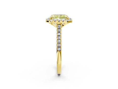 Yellow gold Fancy Yellow Radiant Cut Diamond Cushion Halo Ring with Pavé Band_2