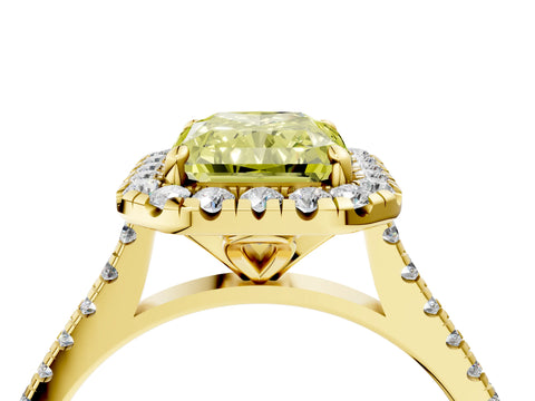 Yellow gold Fancy Yellow Radiant Cut Diamond Cushion Halo Ring with Pavé Band_4