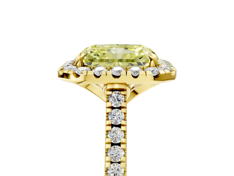 Yellow gold Fancy Yellow Radiant Cut Diamond Cushion Halo Ring with Pavé Band_5