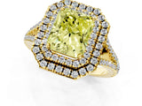 Yellow gold Fancy Yellow Radiant Cut Diamond Double Halo Ring with Pavé Band and Prong Setting_59