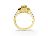 Yellow gold Fancy Yellow Radiant Cut Diamond Double Halo Ring with Pavé Band and Prong Setting_61