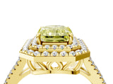 Yellow gold Fancy Yellow Radiant Cut Diamond Double Halo Ring with Pavé Band and Prong Setting_62