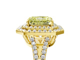 Yellow gold Fancy Yellow Radiant Cut Diamond Double Halo Ring with Pavé Band and Prong Setting_63