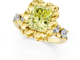 Yellow gold Fancy Yellow Radiant  Cut Diamond Floral Halo Engagement Ring with Shared Prong Setting 1