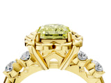Yellow gold Fancy Yellow Radiant  Cut Diamond Floral Halo Engagement Ring with Shared Prong Setting 4