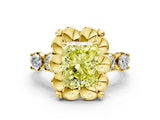 Yellow gold Fancy Yellow Radiant  Cut Diamond Floral Halo Engagement Ring with Shared Prong Setting