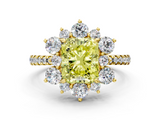 Yellow gold Fancy Yellow Radiant  Cut Diamond Floral Halo Pave Band with Prong Setting_36