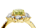 Yellow gold Fancy Yellow Radiant  Cut Diamond Floral Halo Pave Band with Prong Setting_40