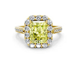 Yellow gold Fancy Yellow Radiant Cut Diamond Floral Halo Ring with Pavé Band and Prong Setting_3