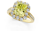 Yellow gold Fancy Yellow Radiant Cut Diamond Floral Halo Ring with Pavé Band and Prong Setting_4