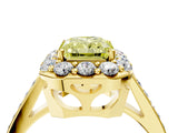 Yellow gold Fancy Yellow Radiant Cut Diamond Floral Halo Ring with Pavé Band and Prong Setting_7