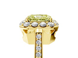 Yellow gold Fancy Yellow Radiant Cut Diamond Floral Halo Ring with Pavé Band and Prong Setting_8