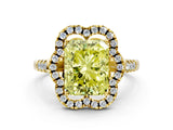 Yellow gold Fancy Yellow Radiant Cut Diamond Floral Halo Split Shank Prong Setting Ring