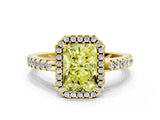 Yellow gold Fancy Yellow Radiant Cut Diamond Halo Engagement Ring with Pavé Band and Prong Setting_27