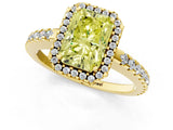 Yellow gold Fancy Yellow Radiant Cut Diamond Halo Engagement Ring with Pavé Band and Prong Setting_28