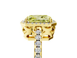 Yellow gold Fancy Yellow Radiant Cut Diamond Halo Engagement Ring with Pavé Band and Prong Setting_32