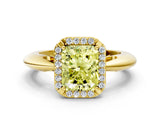 Yellow gold Fancy Yellow Radiant  Cut Diamond Halo Engagement Ring with Split Shank and Four-Prong Setting_90