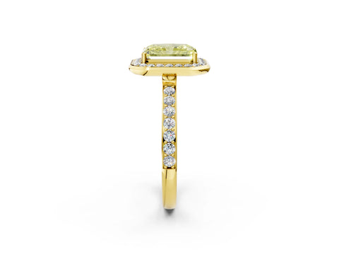 Yellow gold Fancy Yellow Radiant Cut Diamond Halo Ring with Bezel Frame and Pavé Band_2