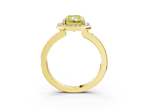 Yellow gold Fancy Yellow Radiant Cut Diamond Halo Ring with Bezel Frame and Pavé Band_3