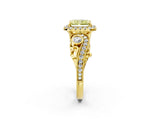 Yellow gold Fancy Yellow Radiant Cut Diamond Halo Ring with Milgrain Pavé Band and Four-Prong Setting_55