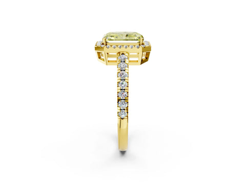 Yellow gold Fancy Yellow Radiant Cut Diamond Halo Ring with Pavé Band and Four-Prong Setting_2