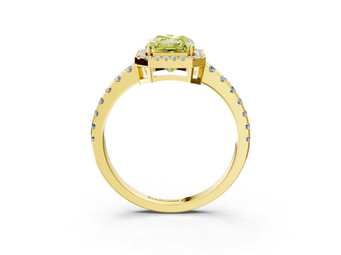 Yellow gold Fancy Yellow Radiant Cut Diamond Halo Ring with Pavé Band and Four-Prong Setting_3