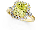 Yellow gold Fancy Yellow Radiant Cut Diamond Halo Ring with Pear Side Stones and Prong Setting_52