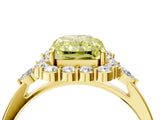 Yellow gold Fancy Yellow Radiant Cut Diamond Halo Ring with Pear Side Stones and Prong Setting_55