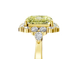 Yellow gold Fancy Yellow Radiant Cut Diamond Halo Ring with Pear Side Stones and Prong Setting_56