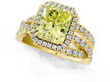 Yellow gold Fancy Yellow Radiant Cut Diamond Halo Ring with Round Split Shank and Prong Setting_38