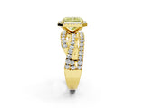 Yellow gold Fancy Yellow Radiant Cut Diamond Halo Ring with Round Split Shank and Prong Setting_39